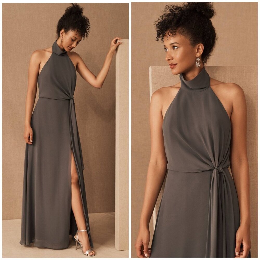 NWT Anthropologie BHlDN Jenny Yoo Elliya Maxi‎ Dress Charcoal Gray Womens 2